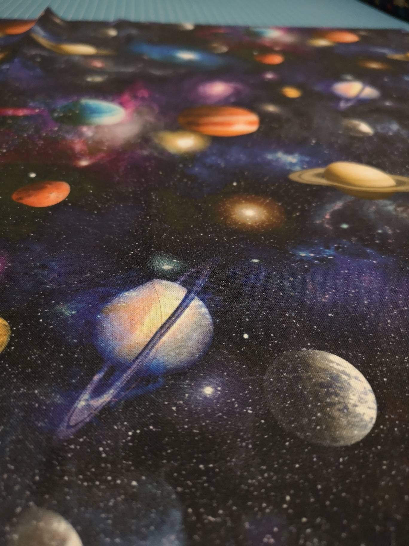 Little Johnny 100% cotton fabric: planets, universe, galaxy, rainbow, glitter